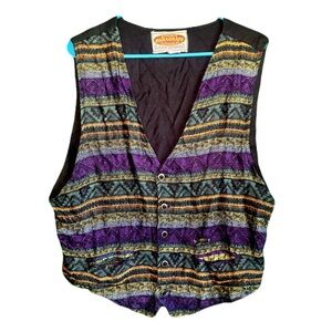 Vintage 80s Exclusive Paragraff Rayon Mens Southwest Vest Large Geometric